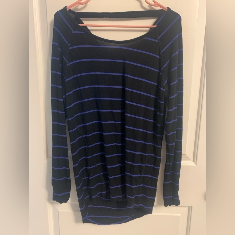 Black & Purple Small Striped Long Sleeve Top, Preloved